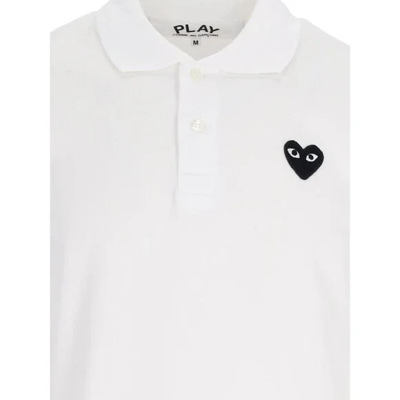 COMME DES GARCONS PLAY CDG PLAY BLACK EMBLEM POLO WHITE T-SHIRT - Picture 3 of 6